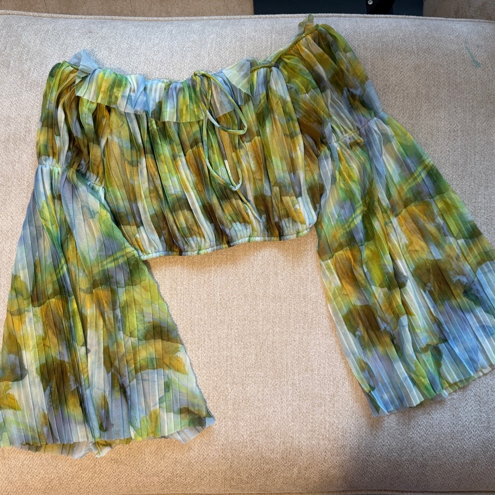 Zara Multicolor Pleated Off-Shoulder Blouse